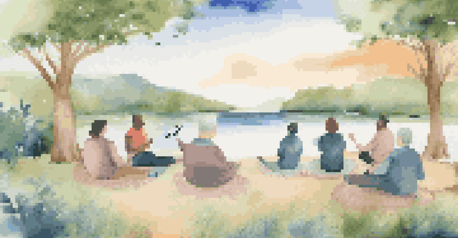 A virtual music therapy session in a serene landscape, showcasing individuals with disabilities engaging in a calming, multi-sensory experience.