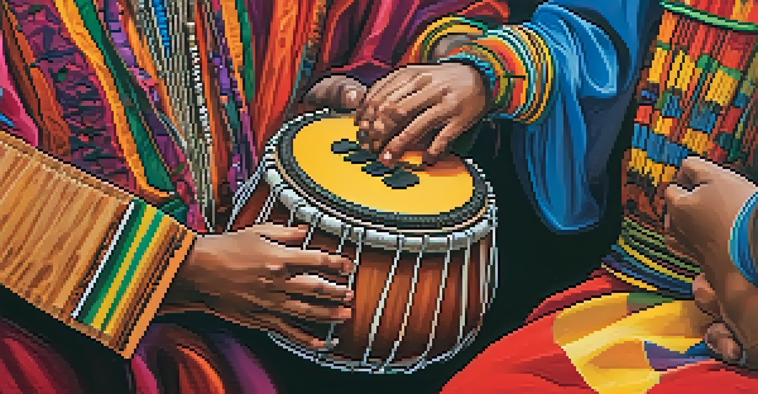 Close-up of hands playing traditional instruments at a music festival, showcasing cultural diversity and appreciation.