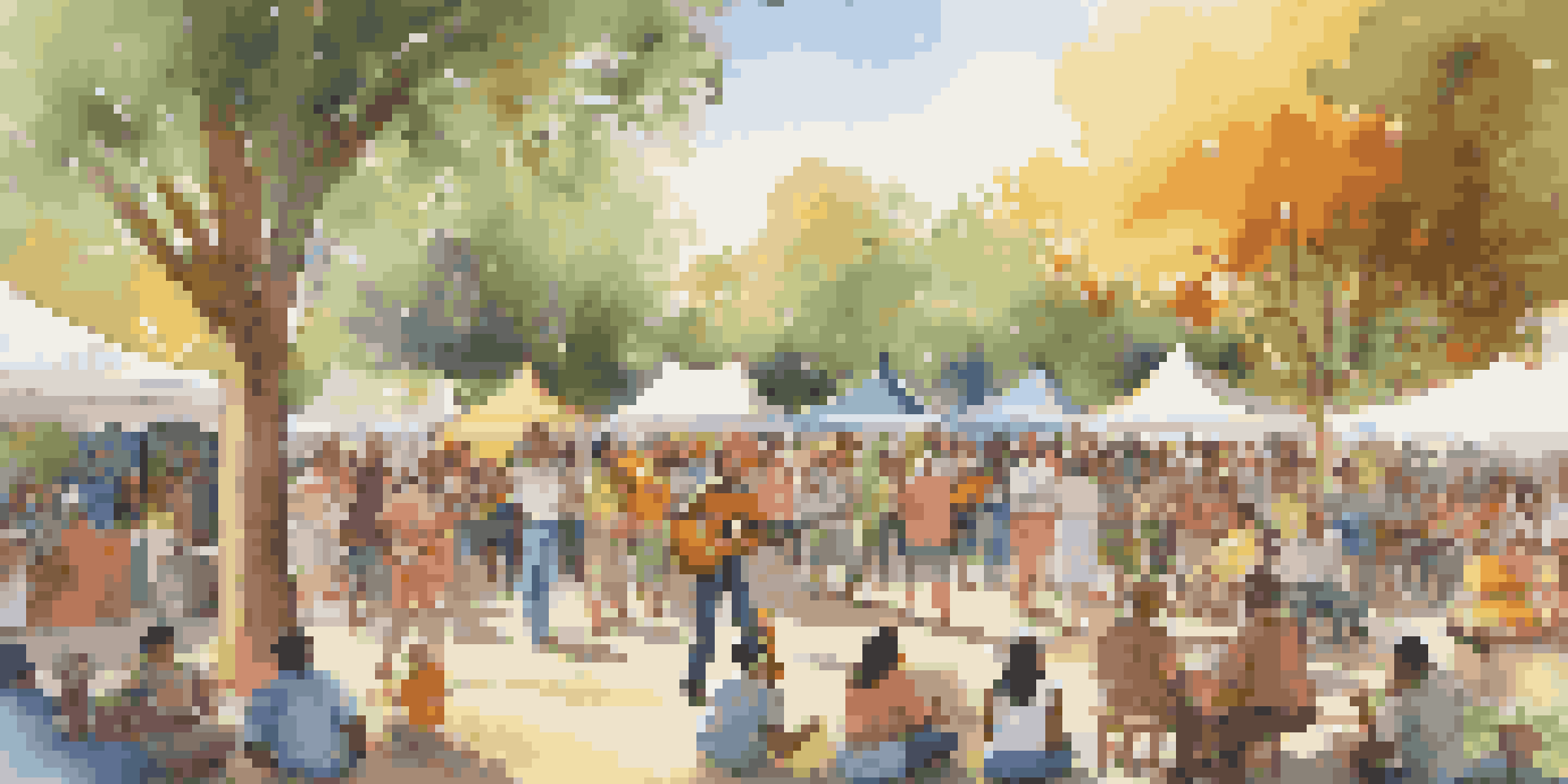 A lively outdoor community event with diverse people enjoying a music performance and dancing in a sunny park.
