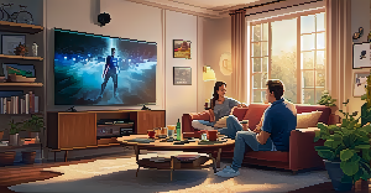 A family enjoying a movie night in a cozy living room with a surround sound system.