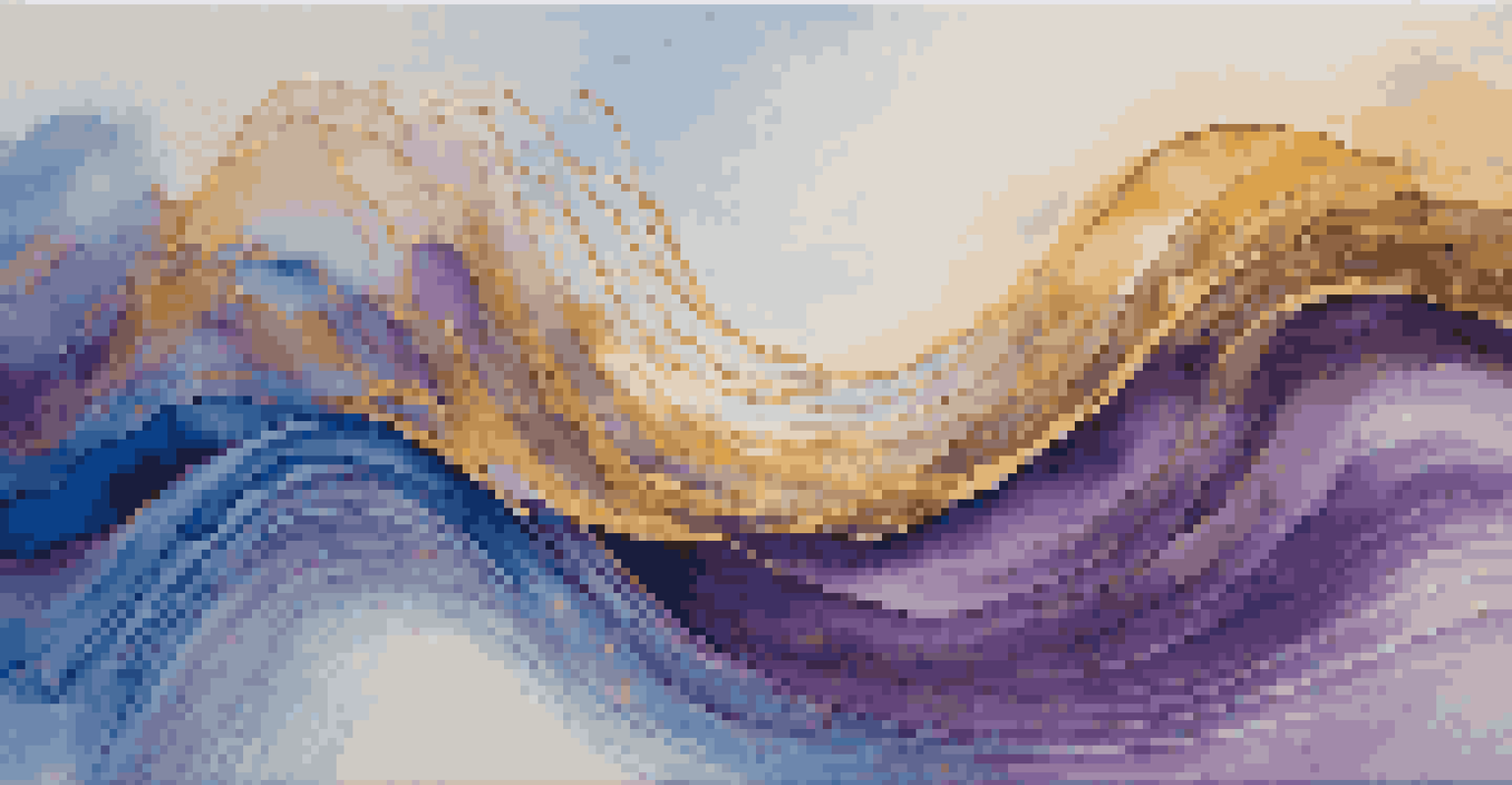 An abstract image of colorful sound waves flowing in rhythmic patterns, suggesting movement and energy with a textured background.