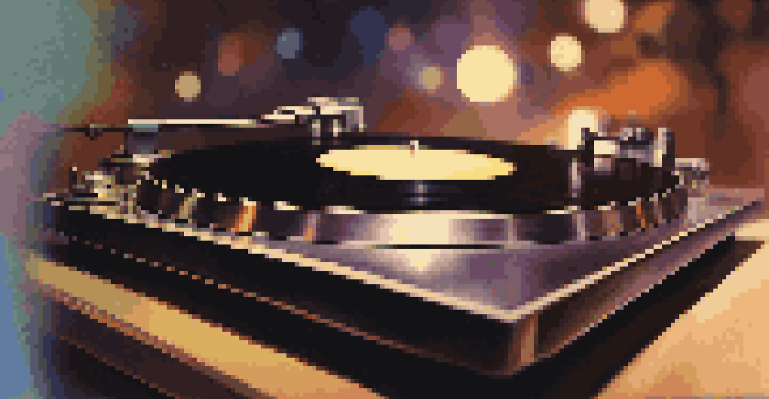 A close-up of a spinning vinyl record on a turntable with warm lighting, evoking nostalgia and memories of past events.