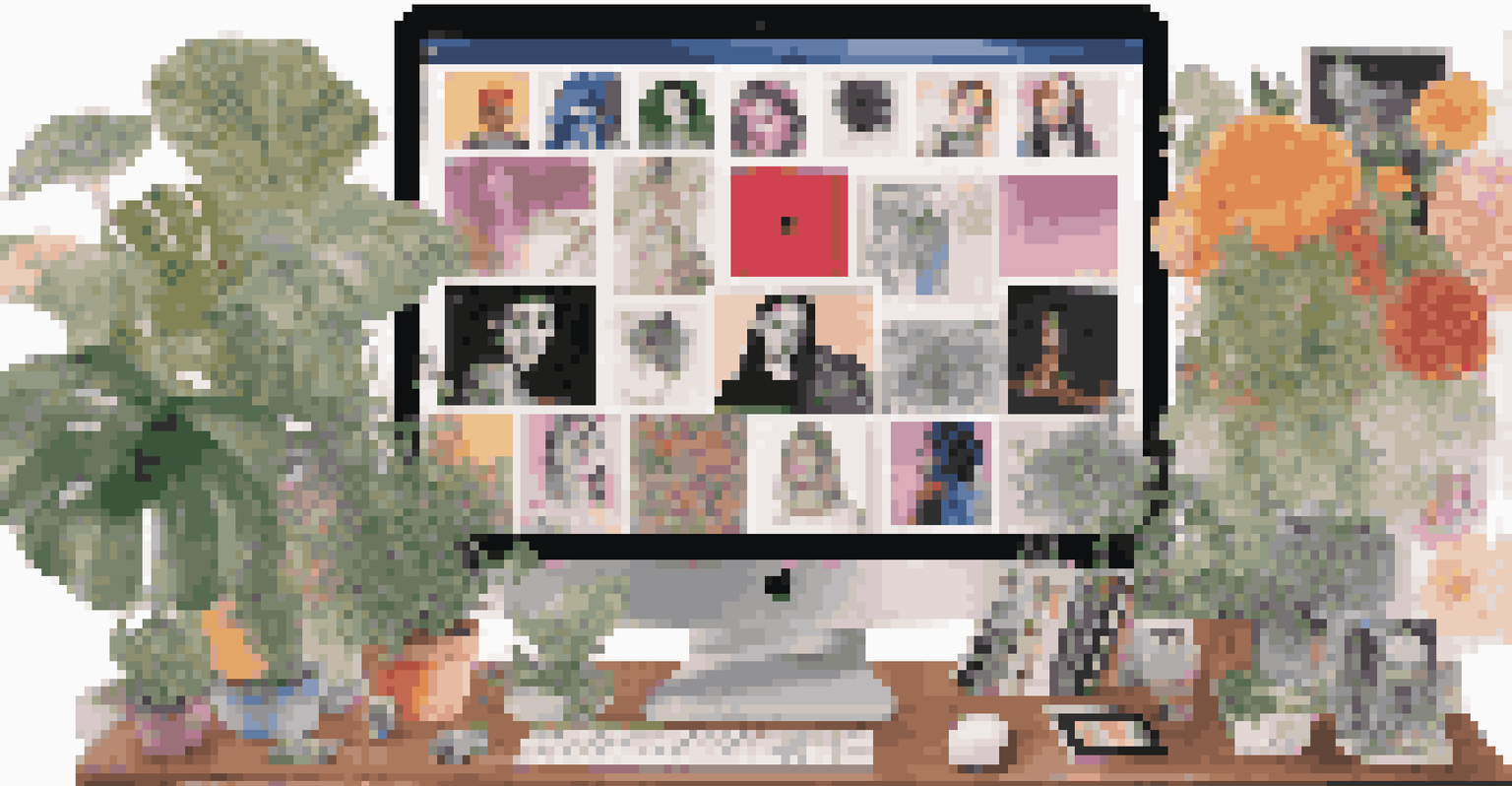 A computer screen displaying digital music platforms highlighting female musicians with colorful album covers and playlists.