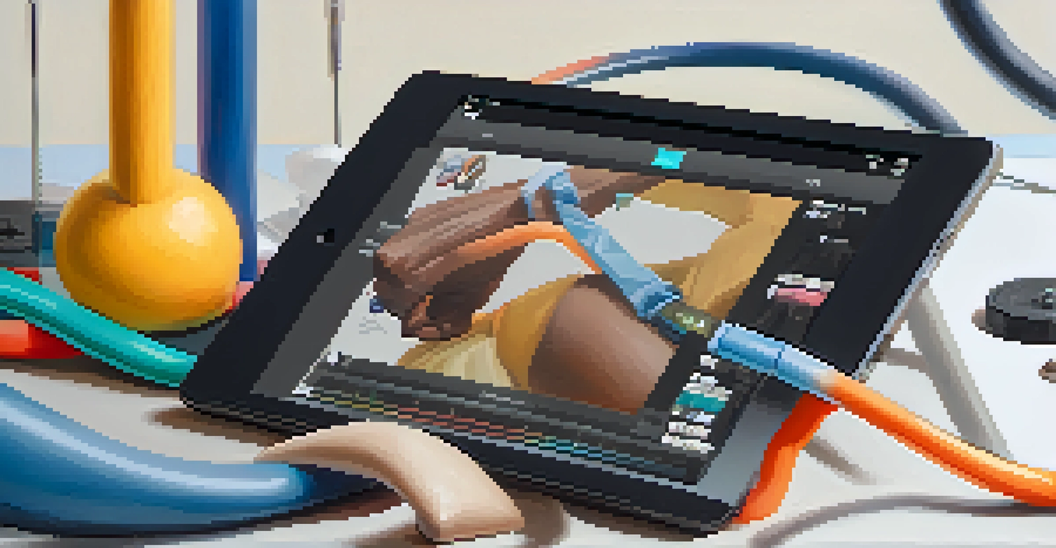 A close-up of a patient's hand selecting a playlist on a tablet, with rehabilitation equipment in the background, symbolizing personalized recovery.