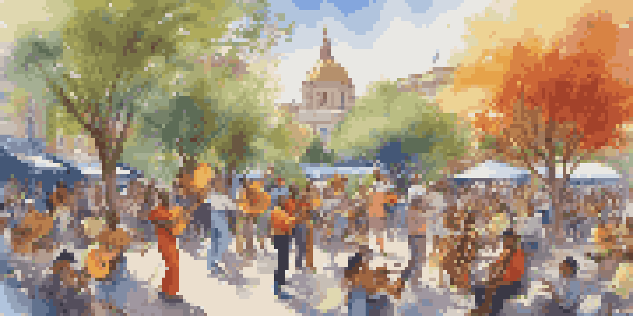 A lively street performance featuring musicians from diverse cultural backgrounds playing traditional and modern instruments in a colorful park, with an engaged audience enjoying the music.