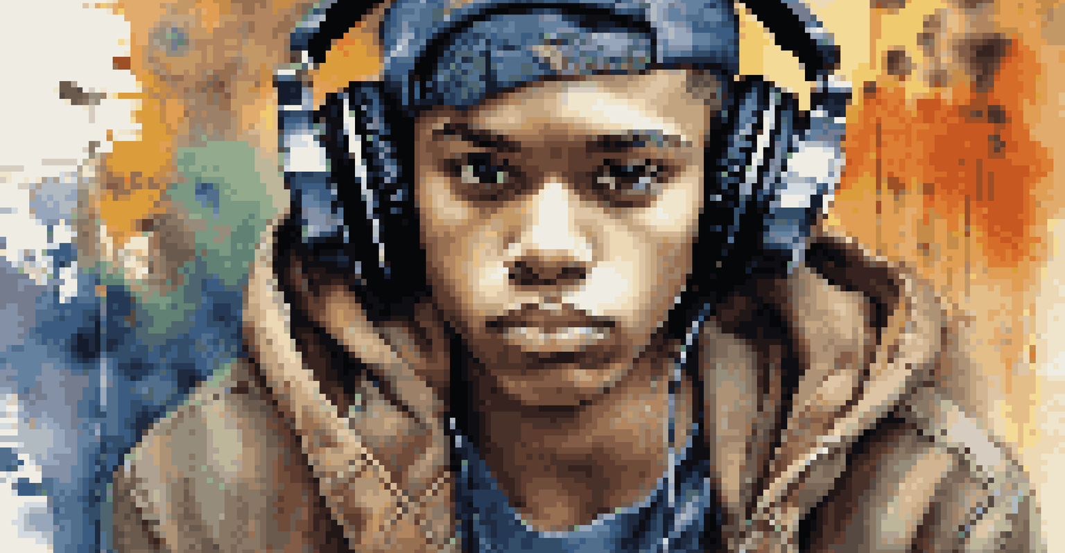 A teenager wearing headphones and listening to music, with a graffiti wall in the background, capturing their focus and style.
