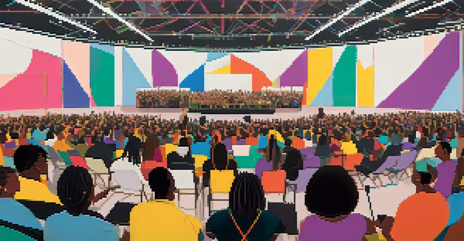 A panel discussion at a music festival focused on gender representation, with diverse speakers and an engaged audience.