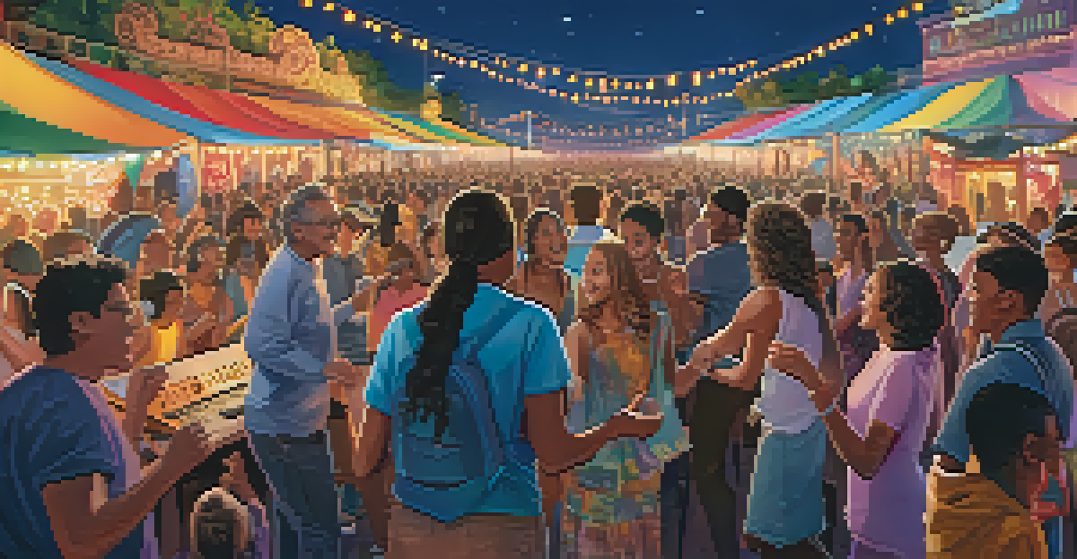 An outdoor music festival with people of different ages enjoying live performances, showcasing a joyful intergenerational experience.