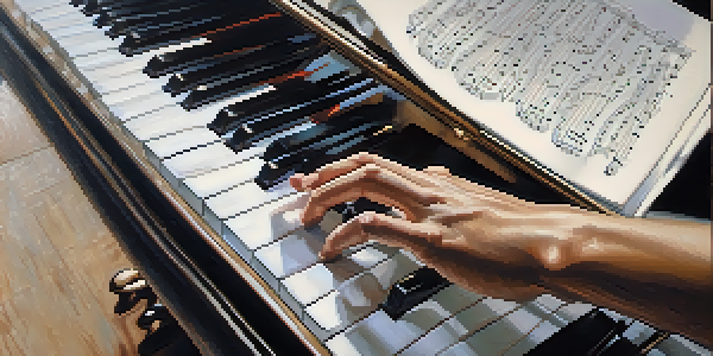 A close-up of a pianist's hands skillfully playing a grand piano.