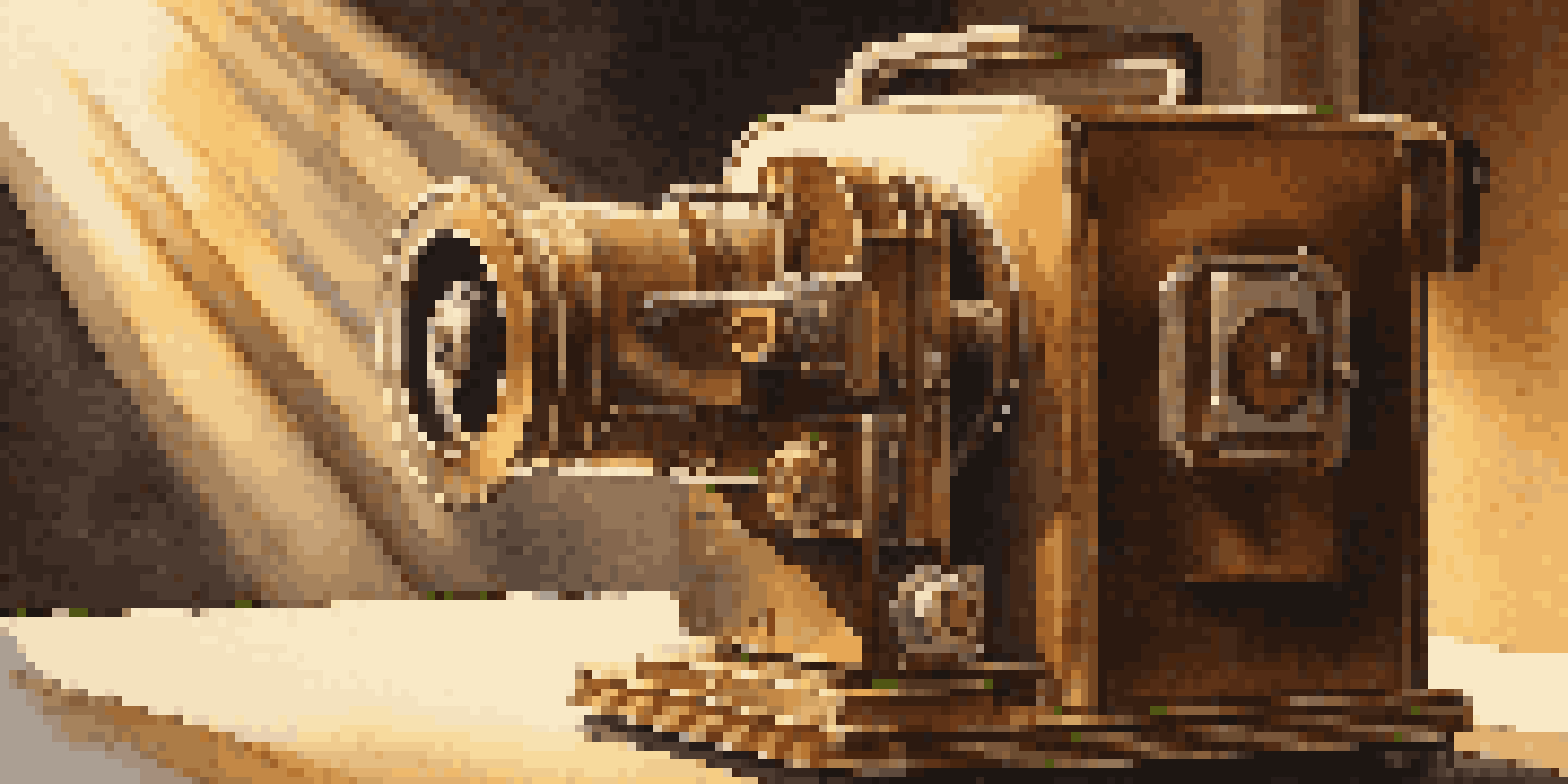 A vintage film projector with a beam of light in a dimly lit room, creating a nostalgic atmosphere.