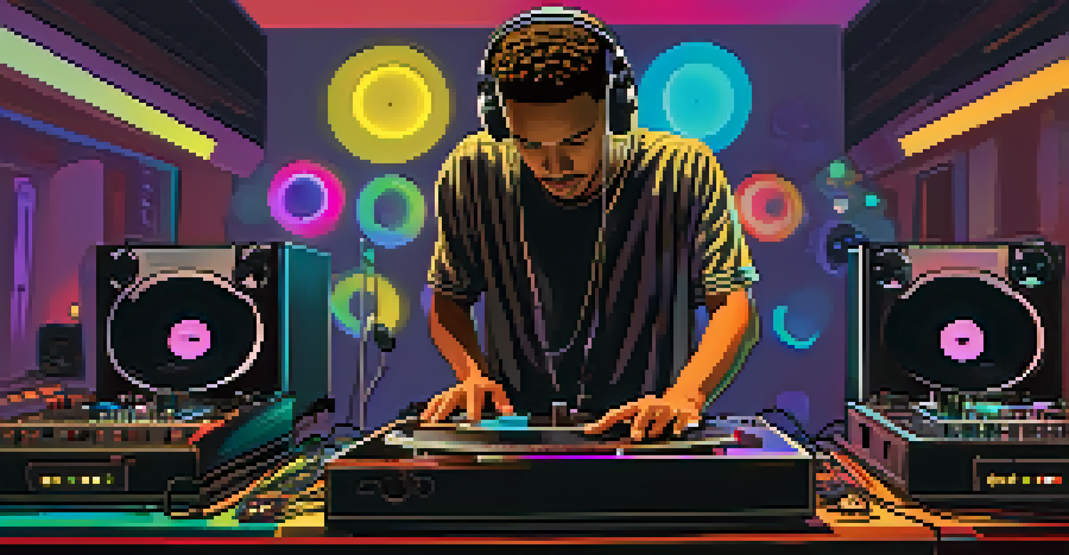 A young male DJ testing equipment in a cozy indoor venue before a performance.