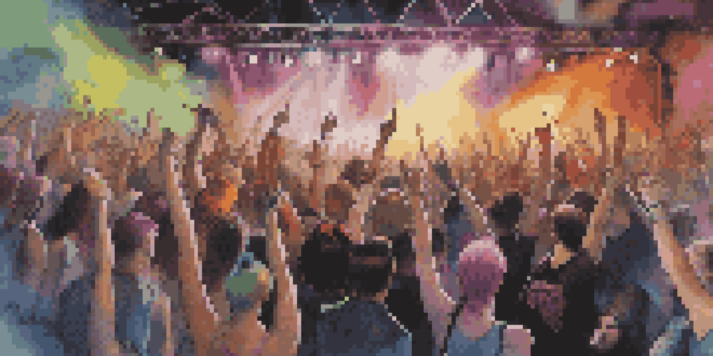 A lively punk rock concert with a diverse audience and a band performing on stage, showcasing the vibrant punk rock fashion and energetic atmosphere.