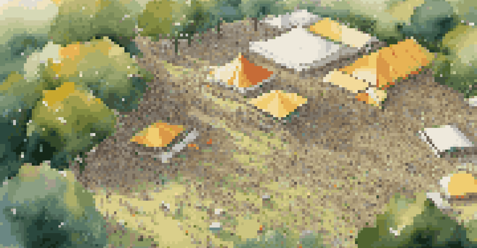 An aerial view of a music festival in a green park, filled with colorful tents and thousands of attendees enjoying the event.