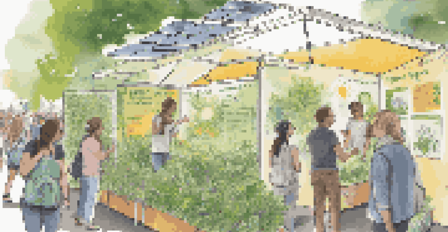 An interactive booth at a concert showcasing solar energy, with attendees engaging and learning about renewable energy in a lively setting.