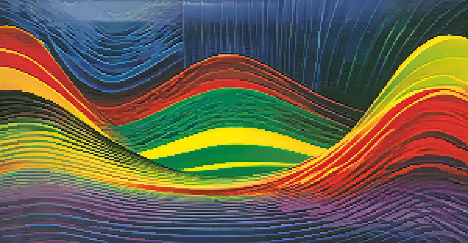An abstract design illustrating colorful sound wave patterns against a gradient background.