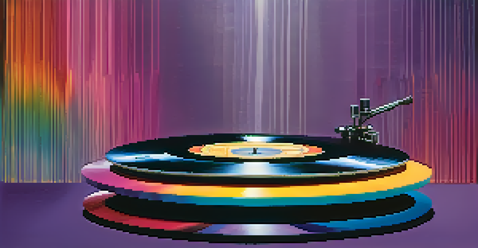 An abstract image of sound waves radiating from a vinyl record, with colorful gradients and musical symbols.