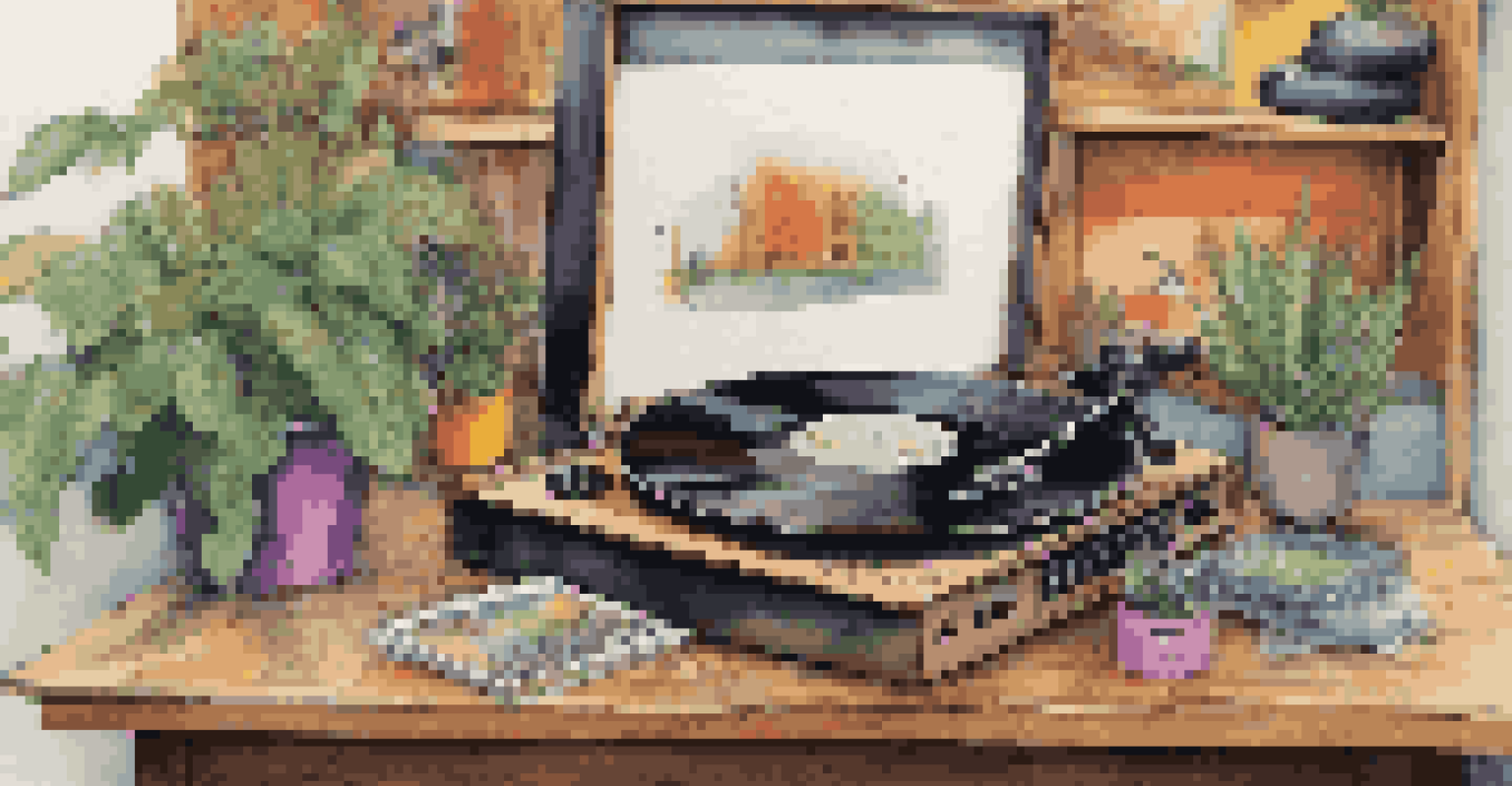 Display of eco-friendly music packaging with vinyl records in biodegradable cases and recycled materials.