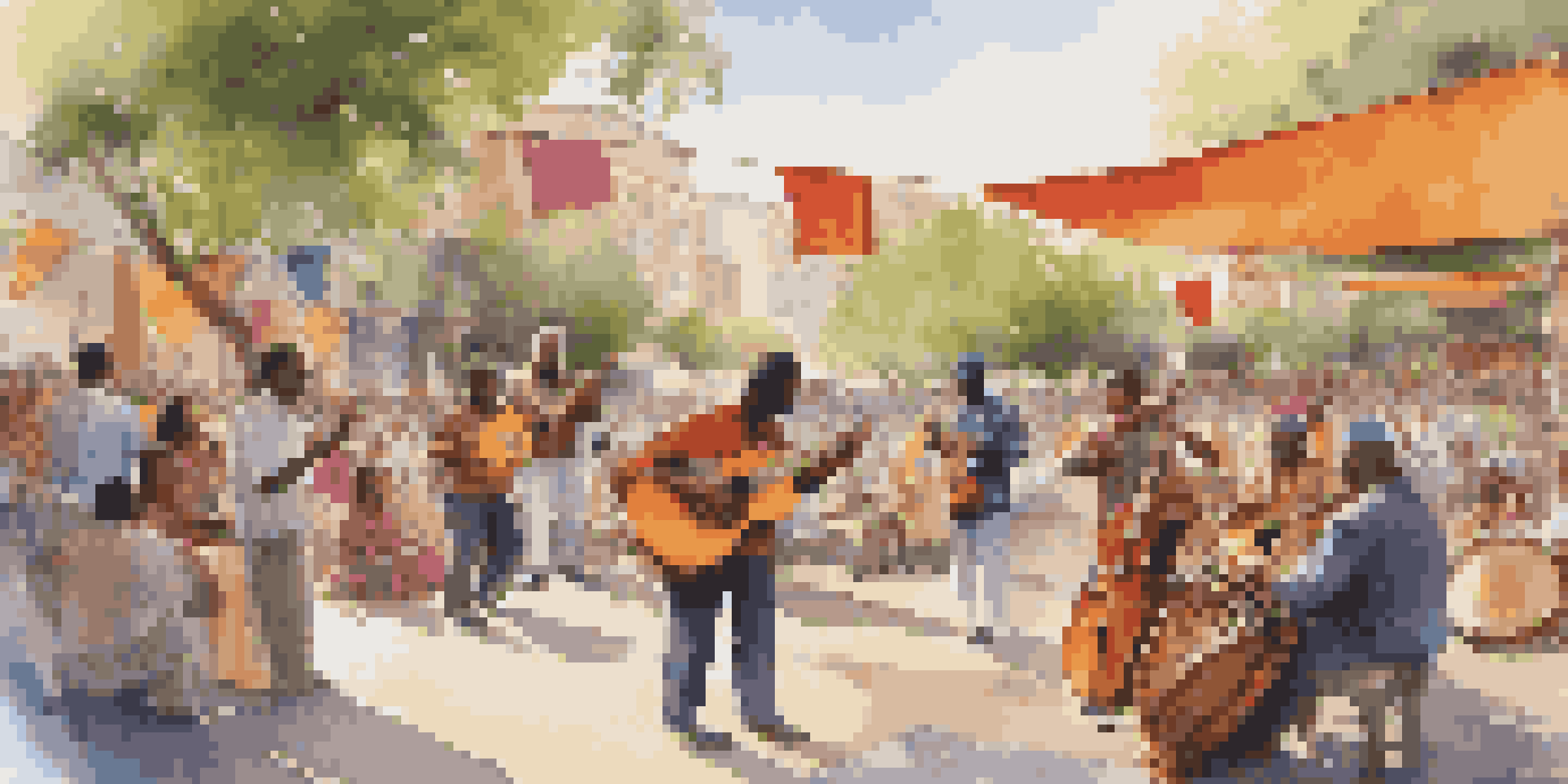 A lively park scene featuring musicians from various cultures performing together, with a diverse audience enjoying the music.