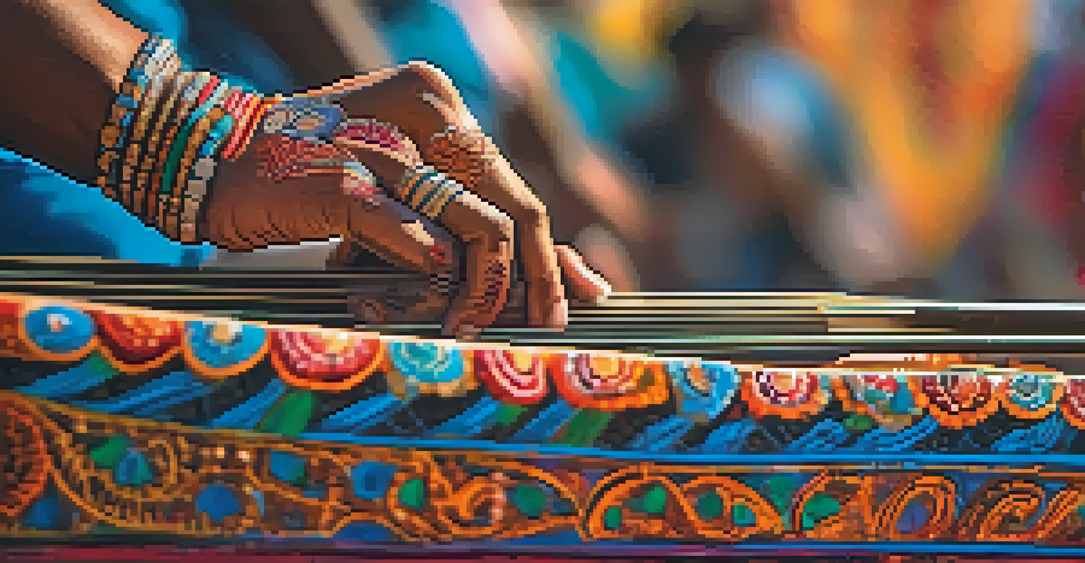 A close-up of a musician's hands playing a traditional instrument, highlighting cultural artistry and celebration.