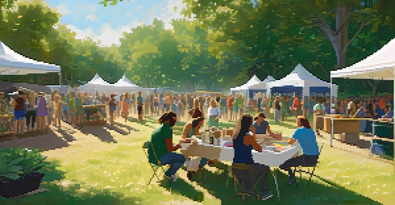 An outdoor workshop at a music festival with attendees learning about composting amid greenery.