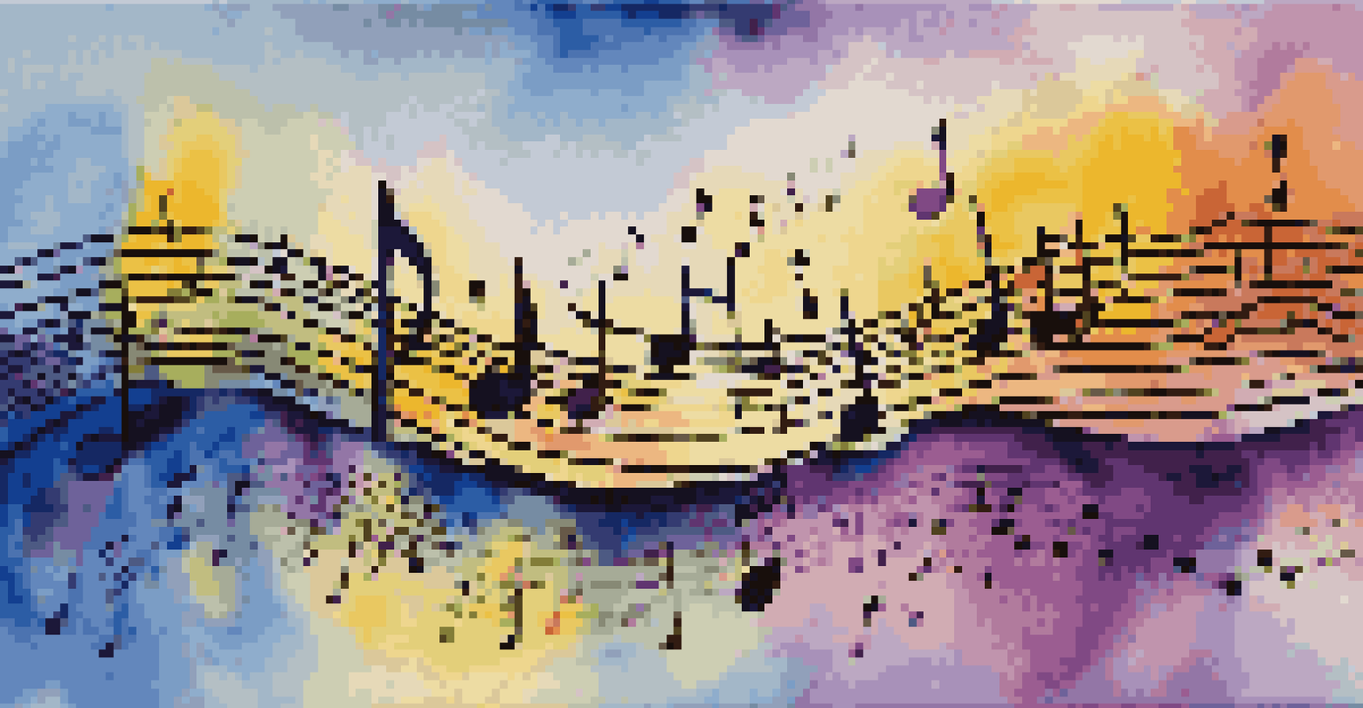 An abstract image of sound waves and colorful musical notes against a vibrant background, representing the link between music and memory.