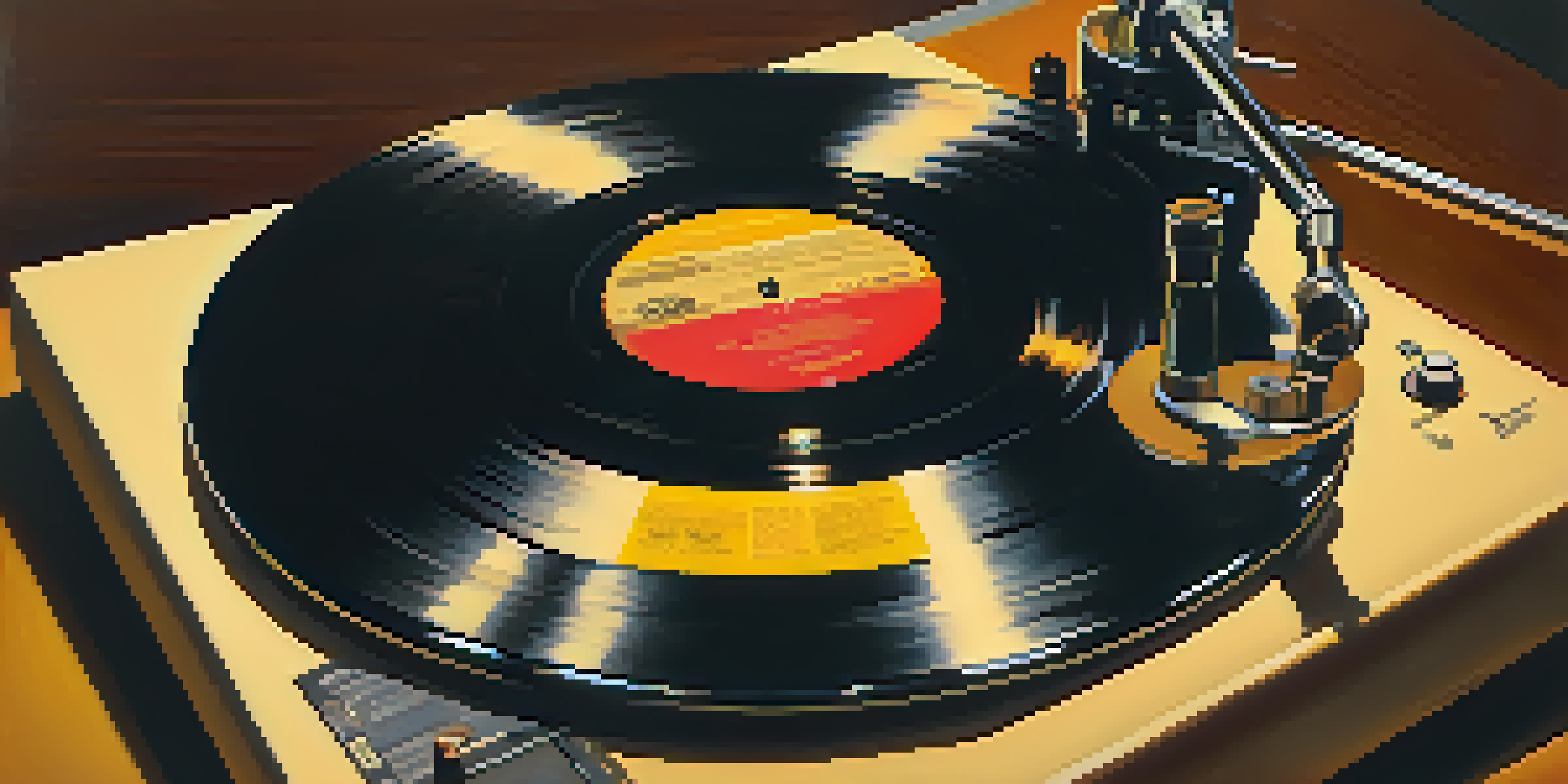 A vinyl record spinning on a turntable with blurred images of social movements in the background.