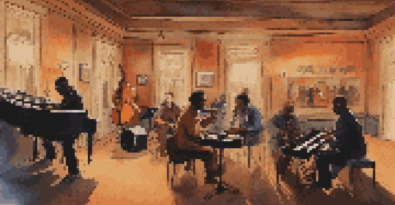 An indoor live performance featuring a jazz trio and a hip-hop DJ, with a warm ambiance and an engaged audience.