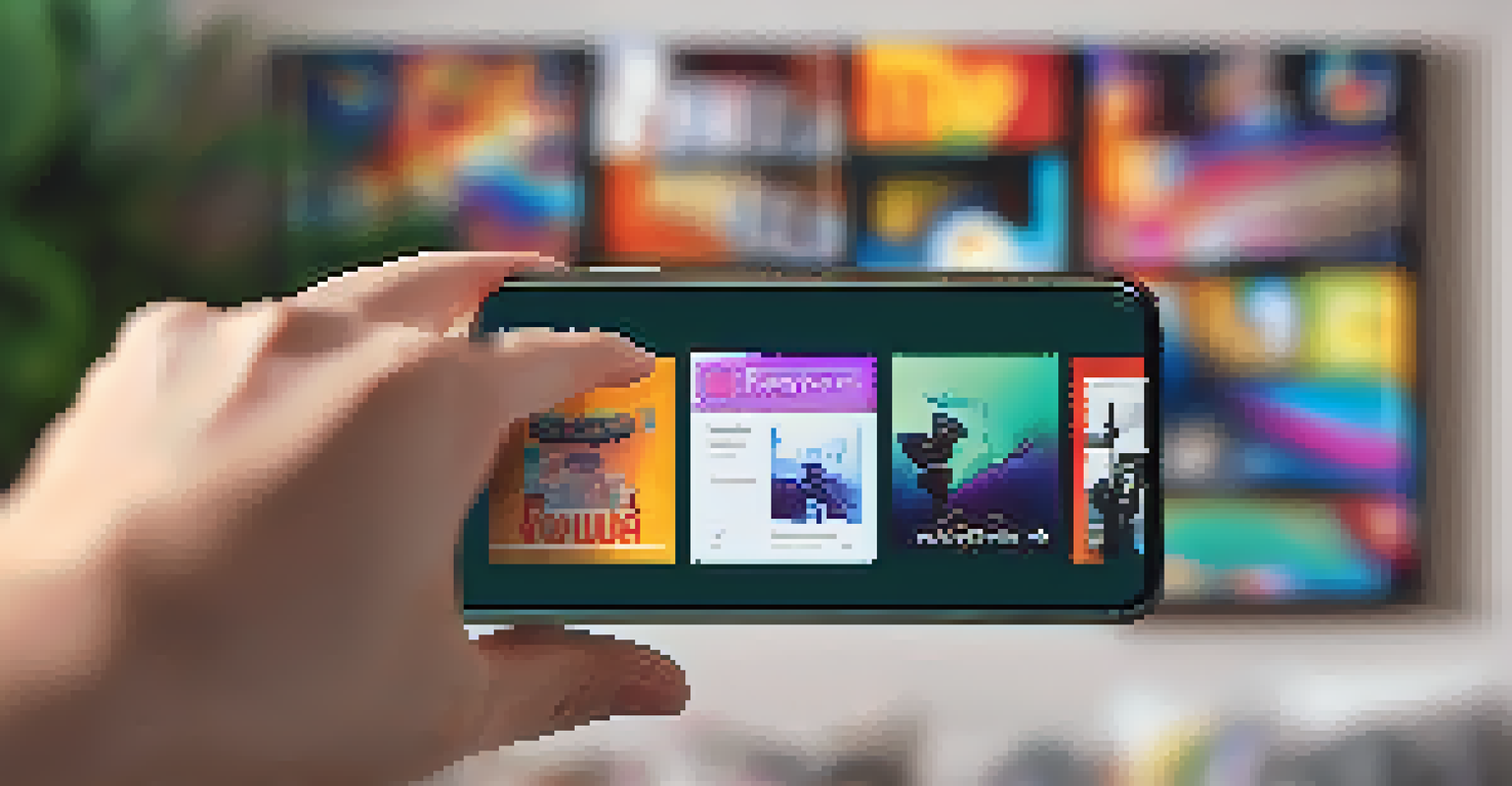 A close-up of a hand holding a smartphone showing a music streaming app with a 'Discover Weekly' playlist.