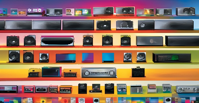 A colorful collage illustrating the progression of music sharing platforms with icons and musical notes.