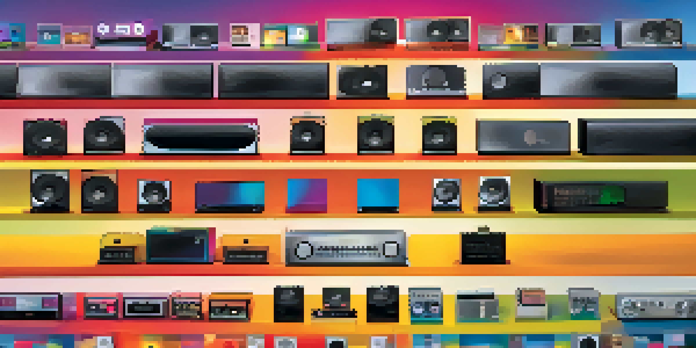 A colorful collage illustrating the progression of music sharing platforms with icons and musical notes.