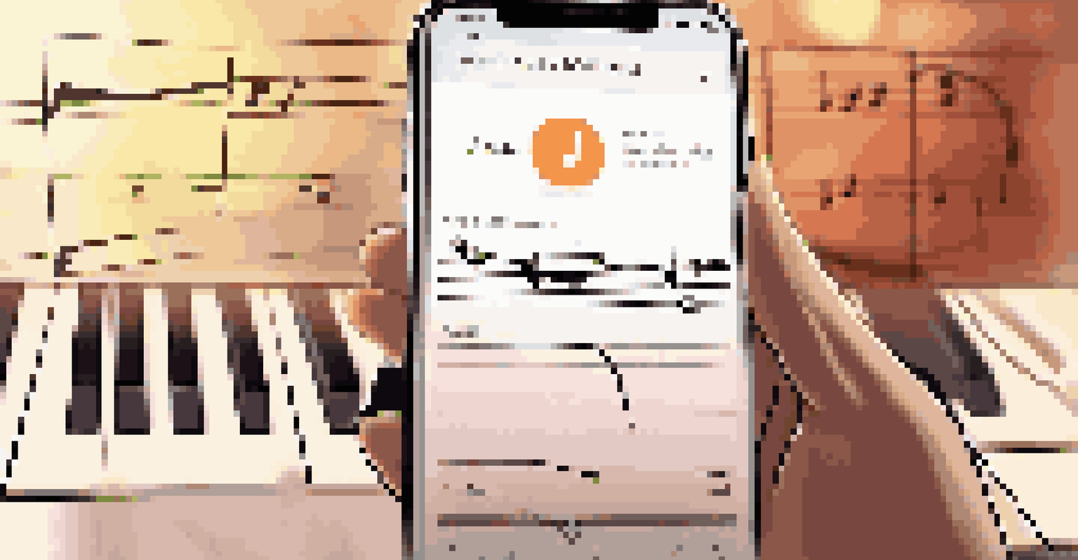 A smartphone with a vocal training app showing pitch analysis on a music stand.