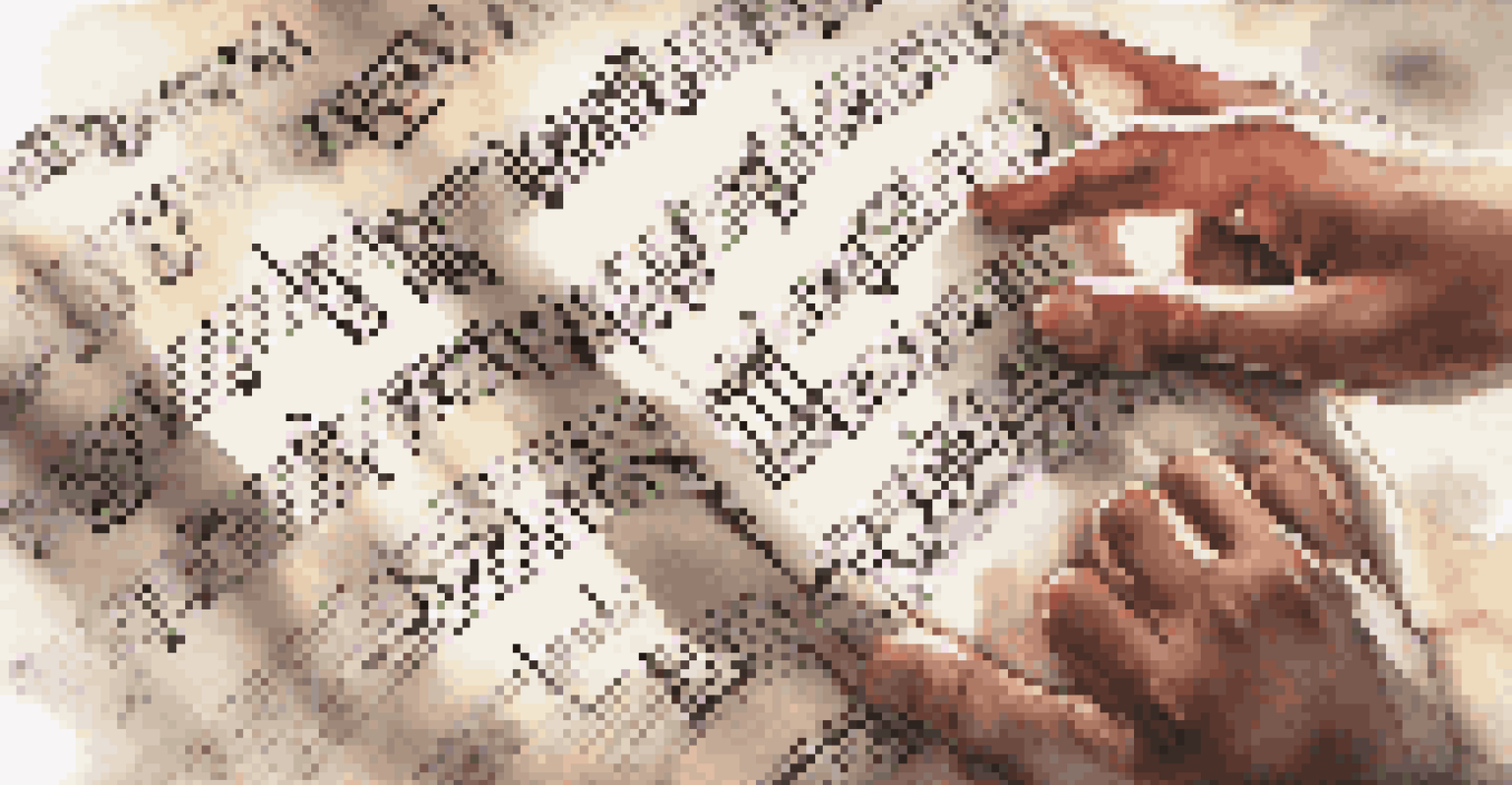 A close-up of hands holding sheet music in a choir setting, with blurred singers harmonizing in the background.