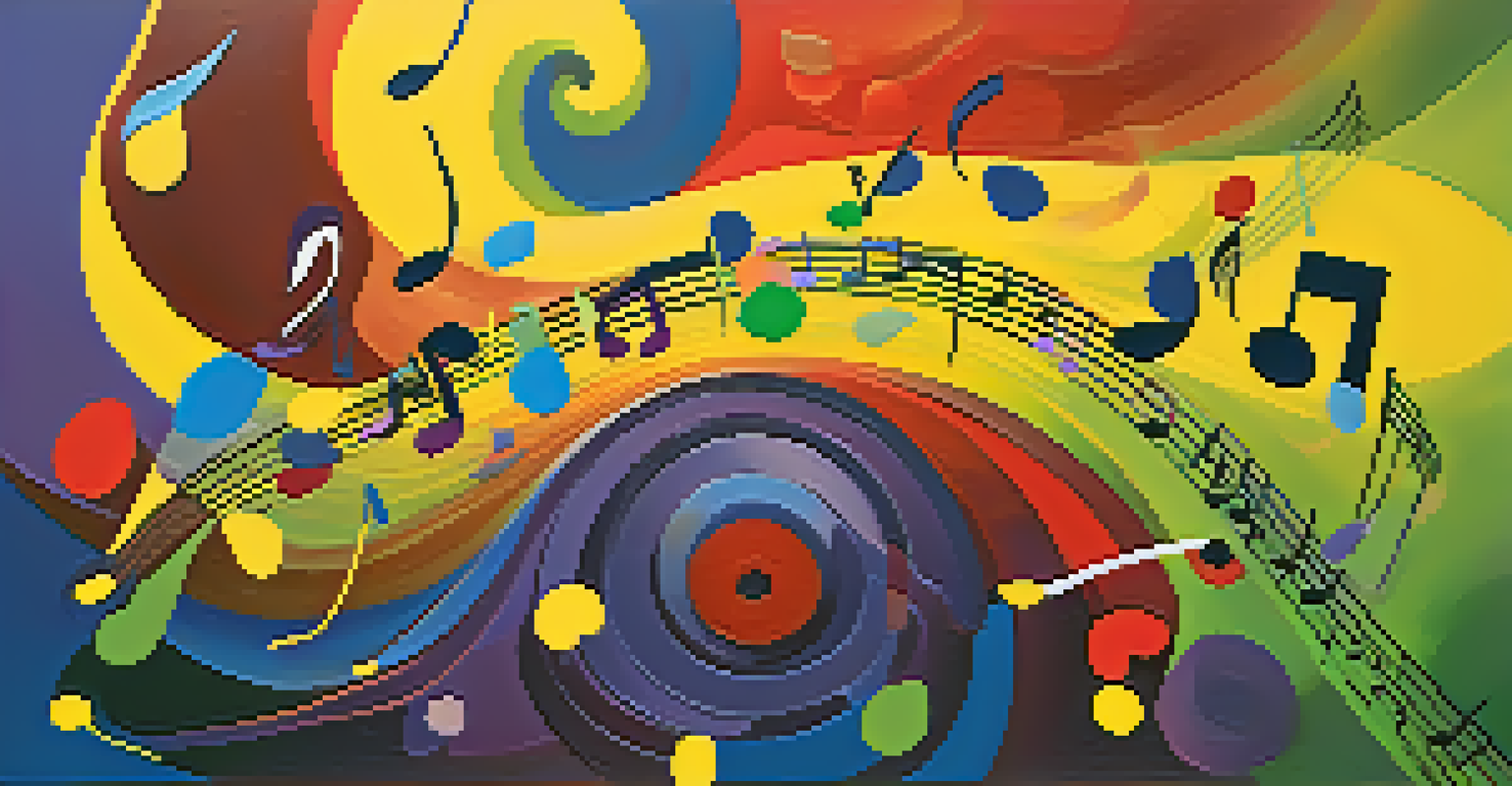 An abstract colorful representation of musical notes in motion.