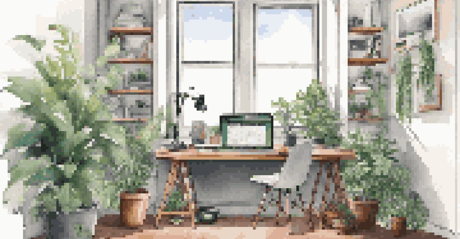 A modern workspace with a laptop open to a music blog, headphones, and notes, illuminated by natural light.