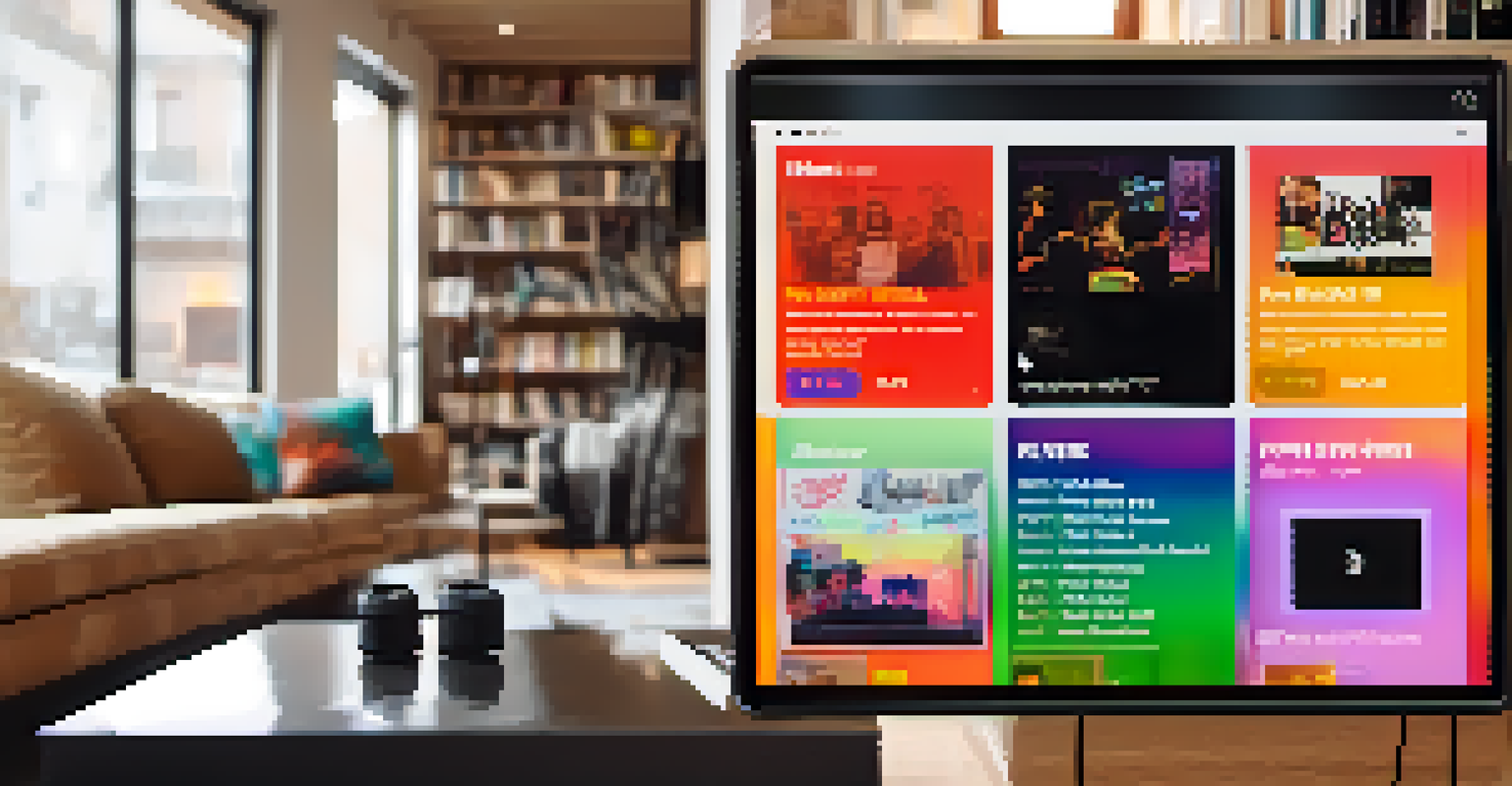 A smartphone displaying a digital music platform with a playlist of independent artists' album covers in a cozy living room.