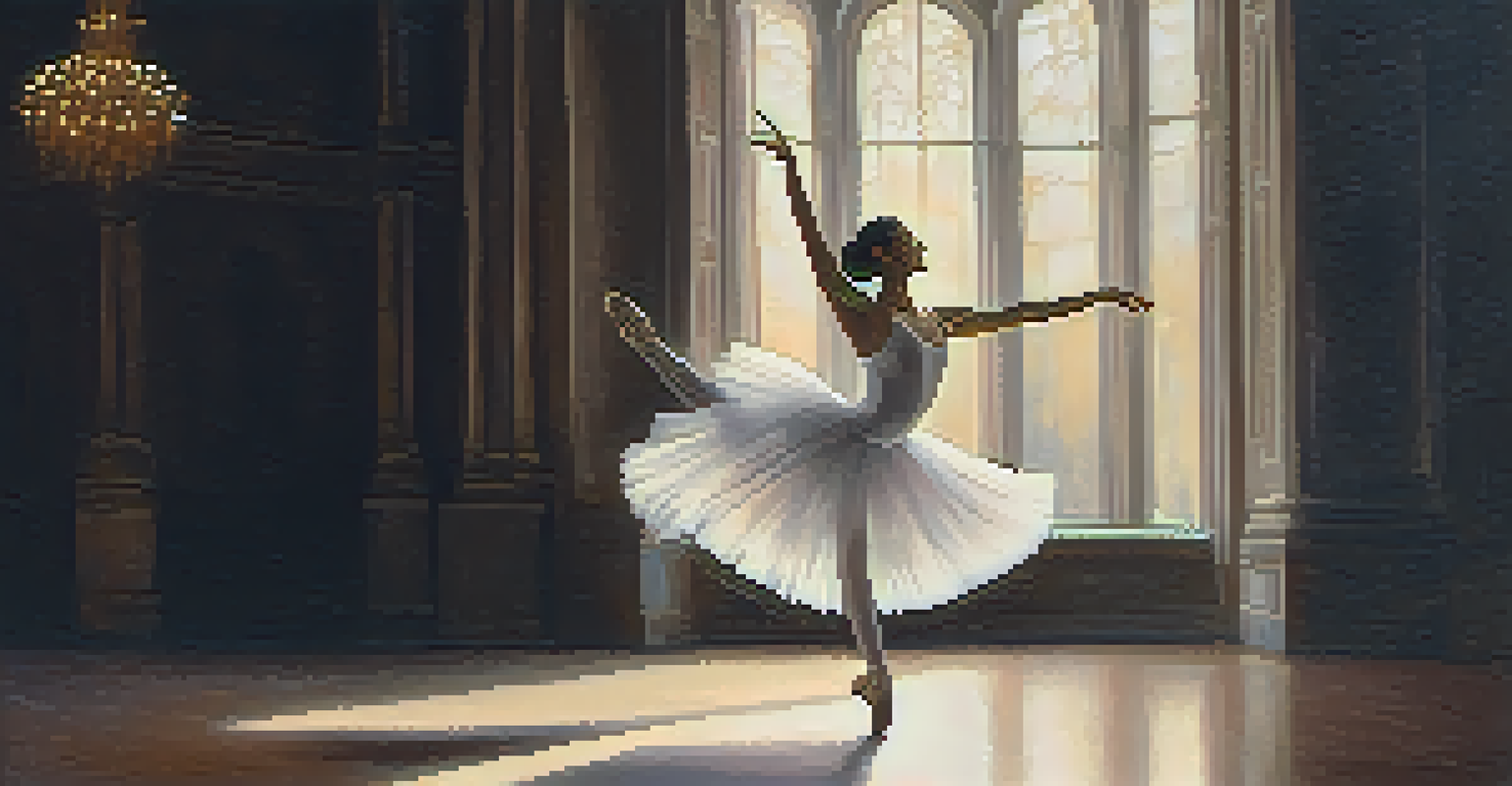 An elegant ballet dancer in a white tutu performing a pirouette on stage, surrounded by soft lighting for a serene and captivating effect.
