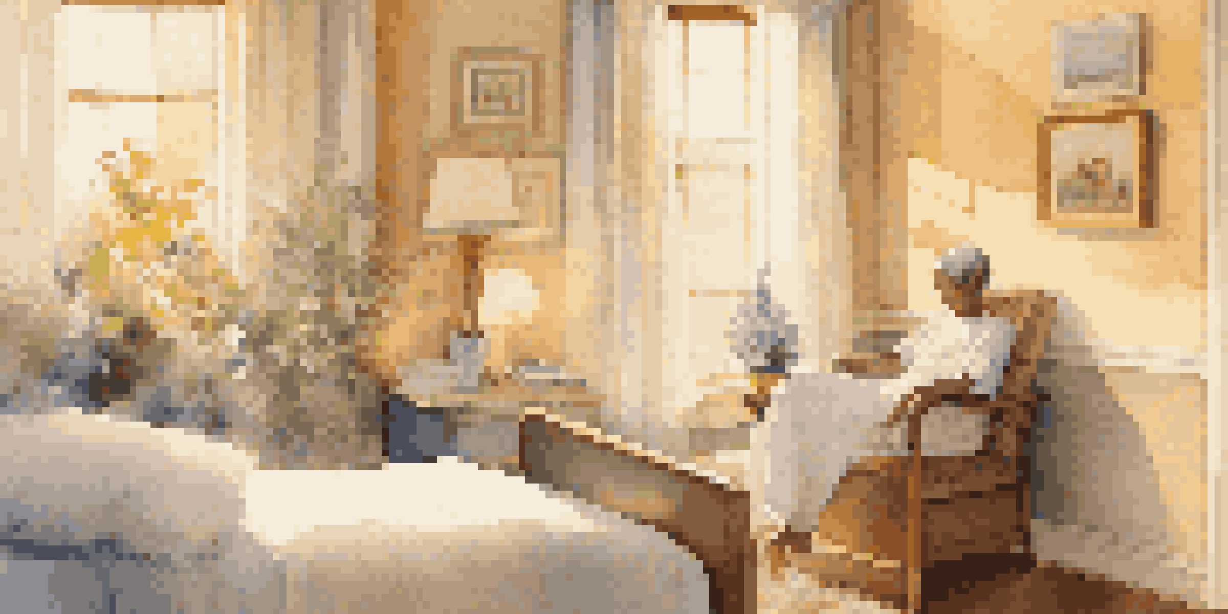 A tranquil hospice room with a patient resting in bed, a music player nearby, and a family member holding their hand.