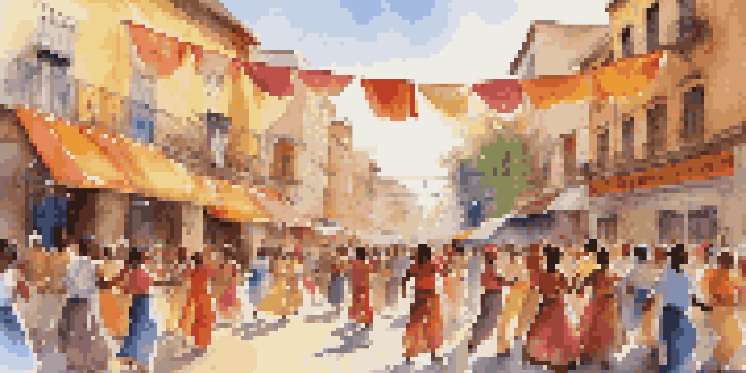 A lively street scene at a cultural music festival with diverse people dancing and enjoying the performances, colorful banners, and traditional instruments.