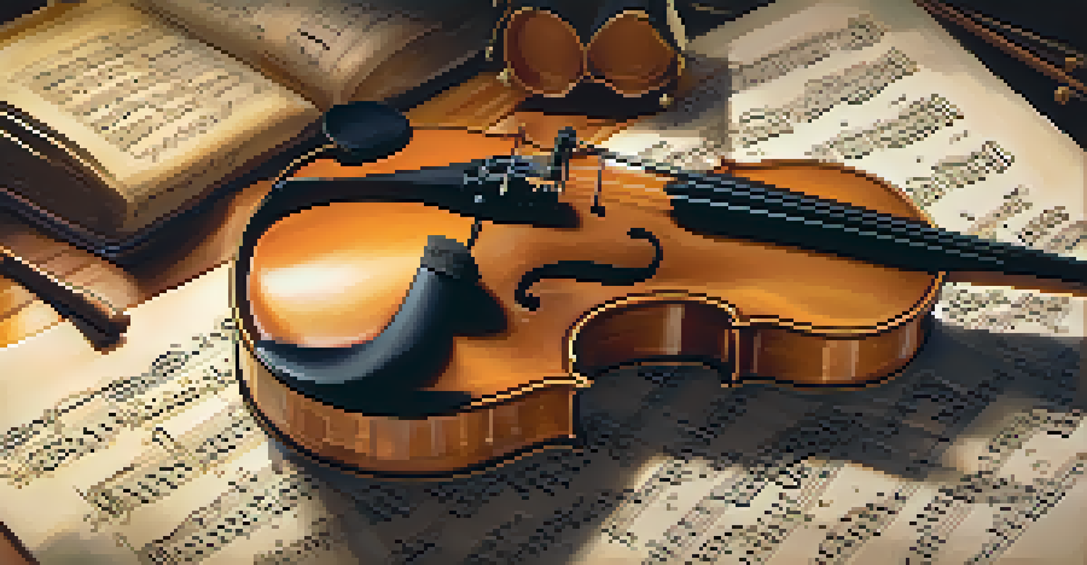 A classical musician playing a violin, with illuminated sheet music and warm golden light enhancing the scene.