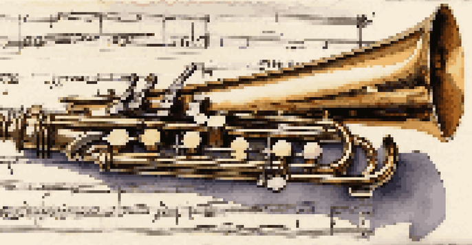 A close-up image of a shiny metal piccolo on a sheet of music, illuminated by soft natural light.