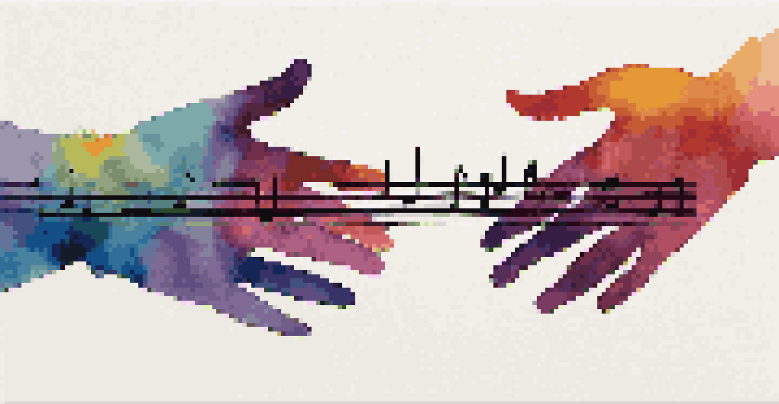 Artistic depiction of hands reaching towards a colorful soundwave, representing the connection between music and cultural identity.