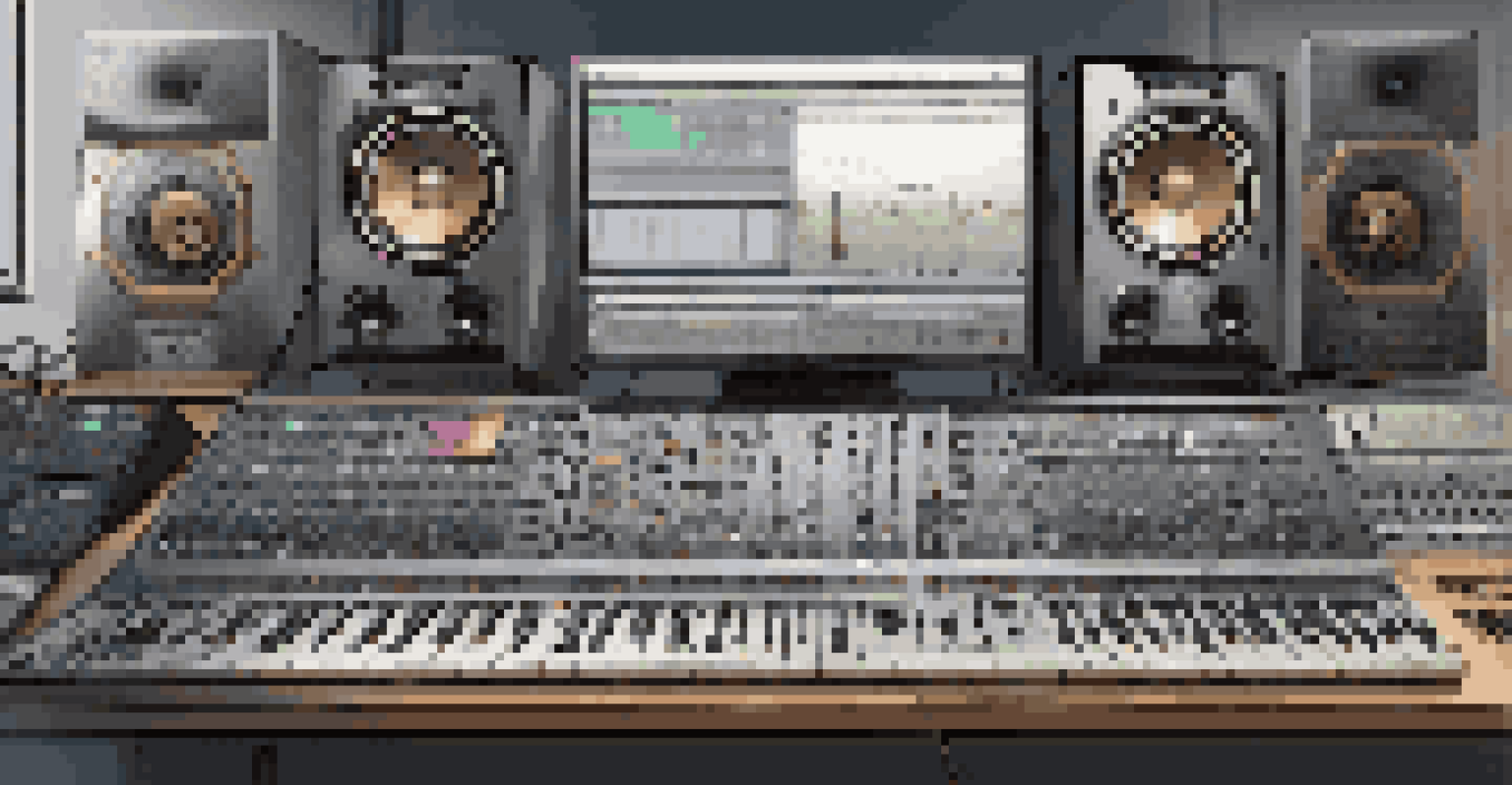 A close-up of a sound design workstation with advanced audio software, mixing equipment, and creative notes, showcasing the artistry of sound design.