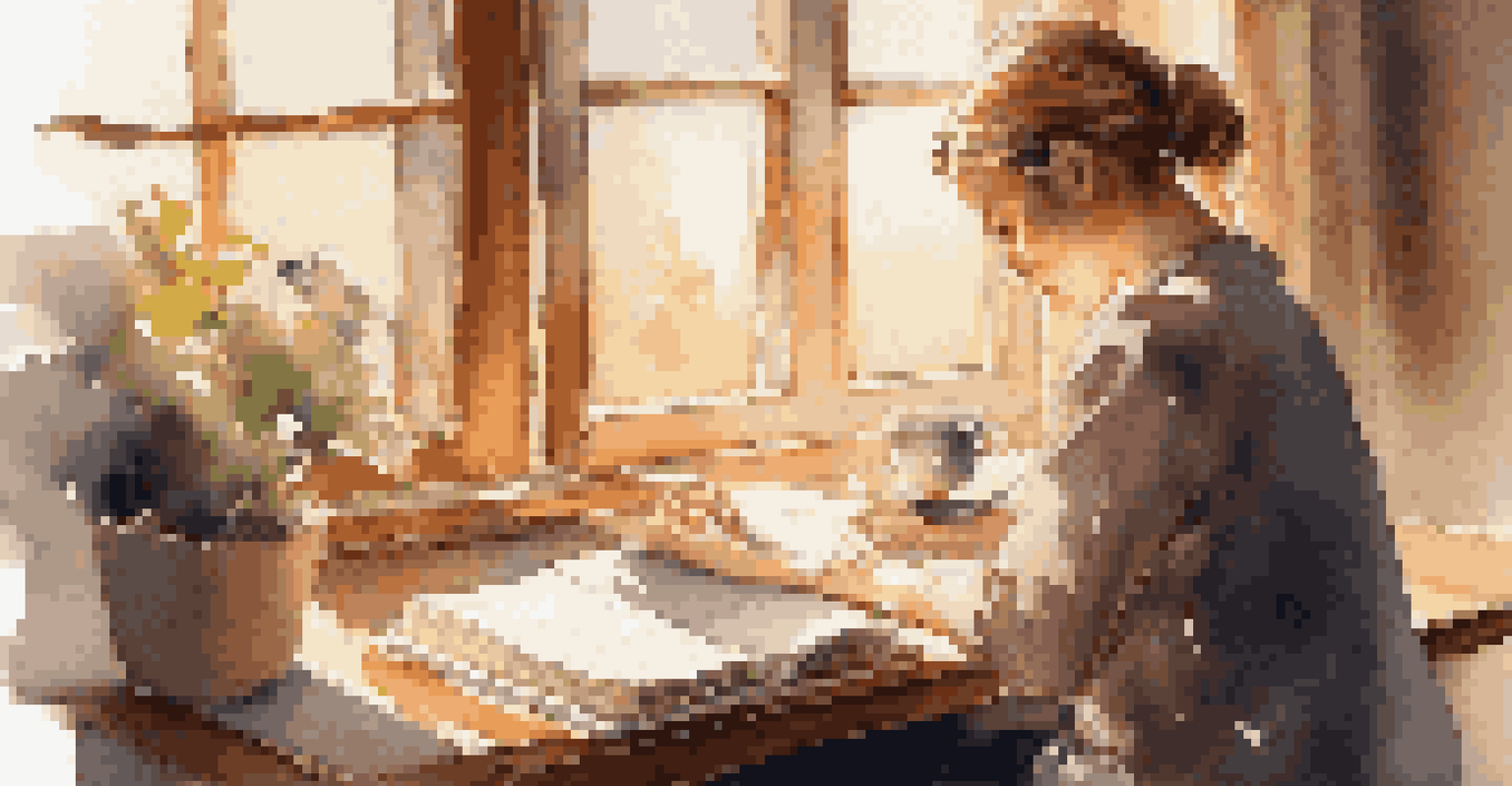 A person writing in a journal with sunlight streaming in through a window, creating a reflective atmosphere.