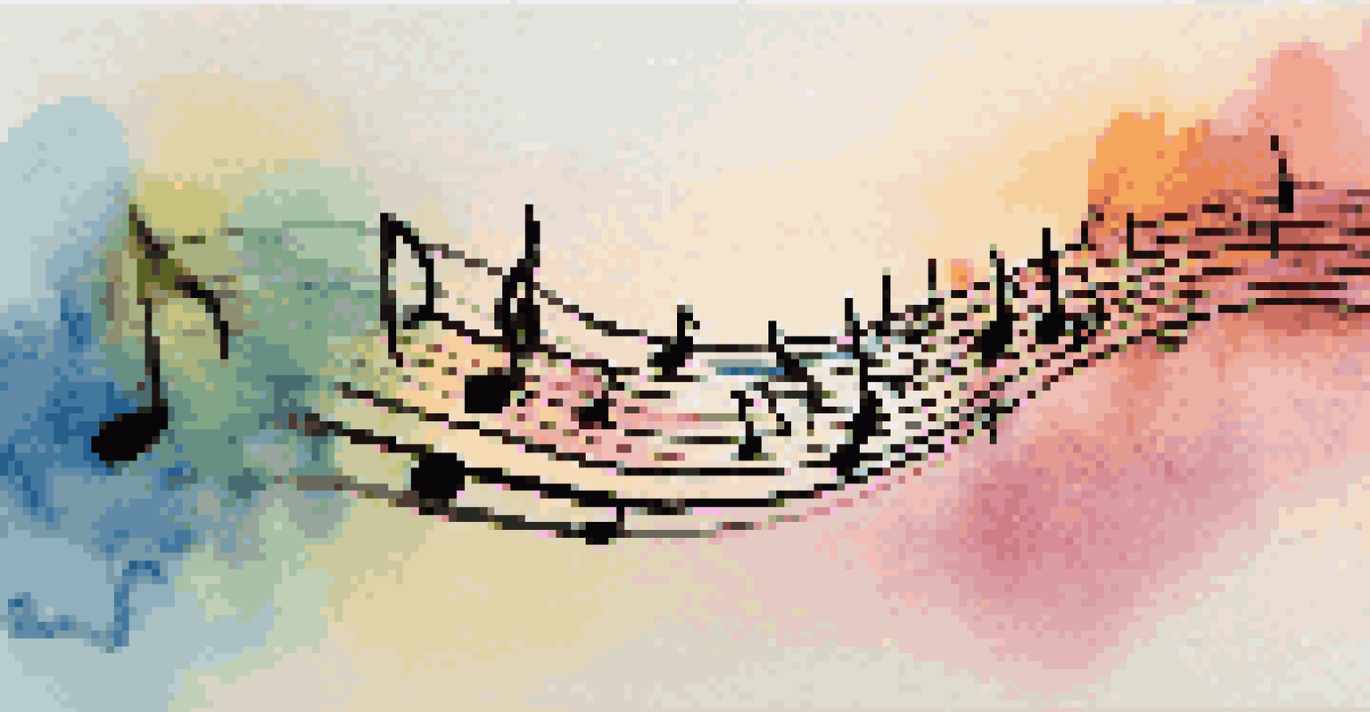Colorful music notes transforming into memories with a pastel gradient background.