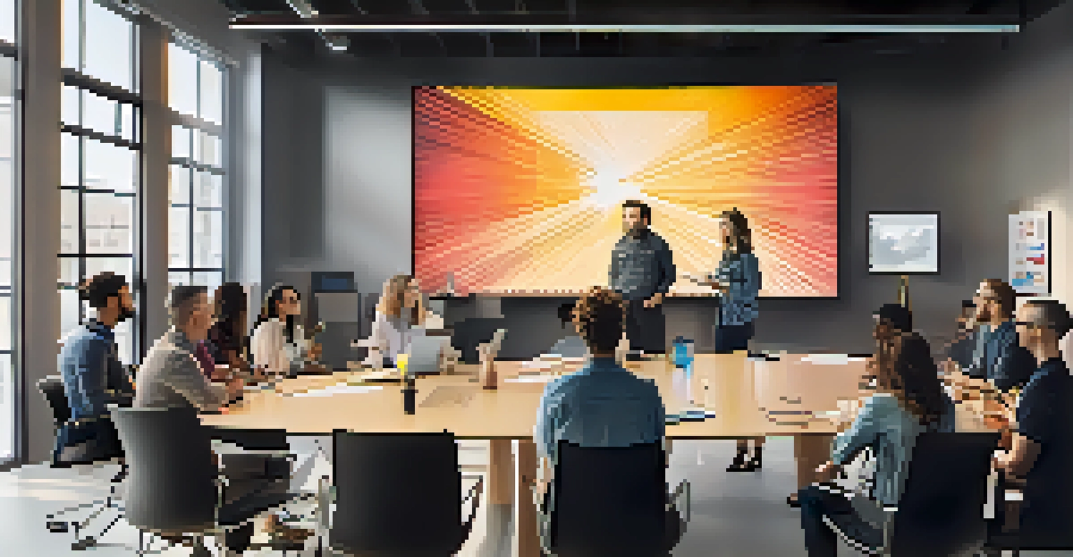 A diverse group of professionals discussing sound design in a bright, modern workspace.