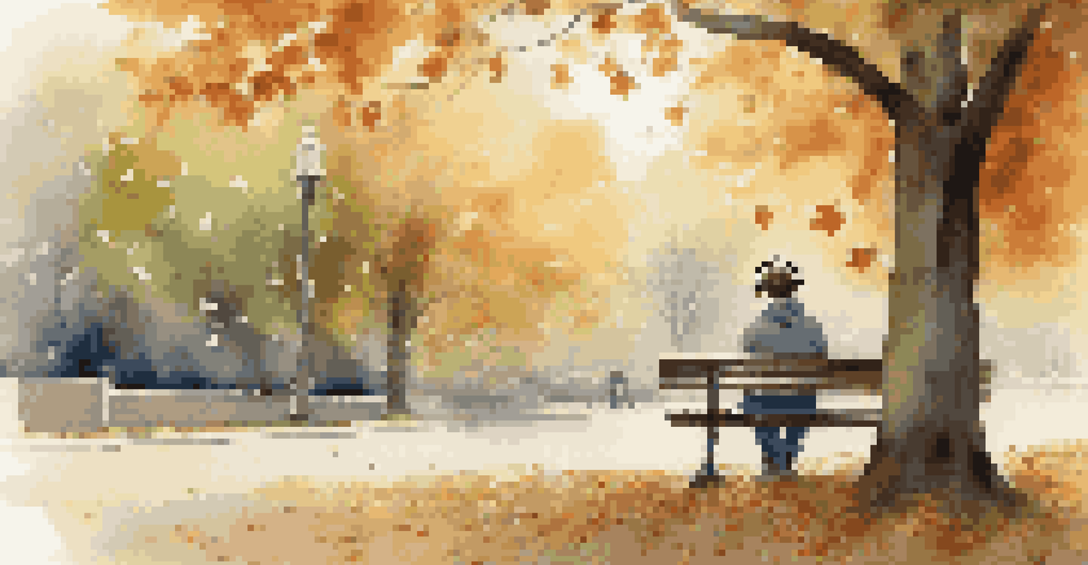 A person wearing headphones sitting on a bench in a park, surrounded by autumn leaves, enjoying the calmness of music.
