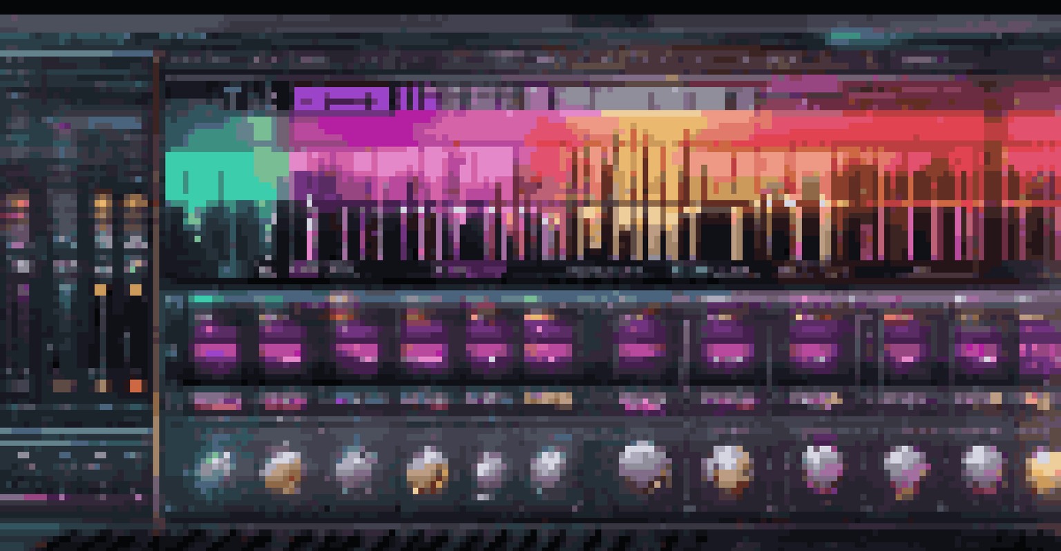 A close-up view of a digital audio workstation screen showing colorful music tracks and waveforms.
