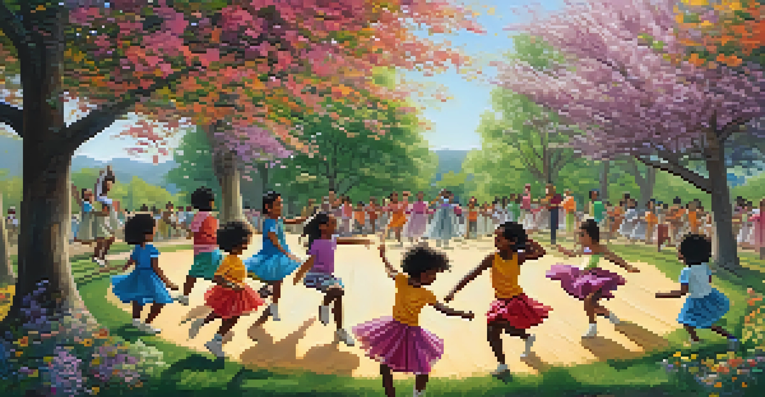 Children dancing joyfully in an outdoor natural setting.