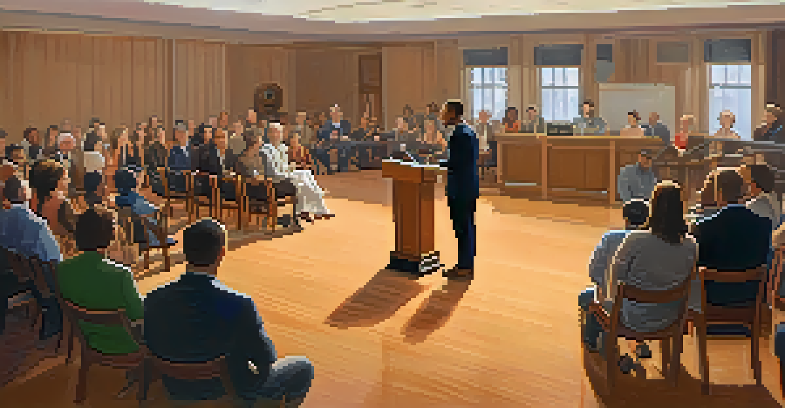 A small PA system setup with a microphone on a podium and a speaker, in a cozy gathering space.