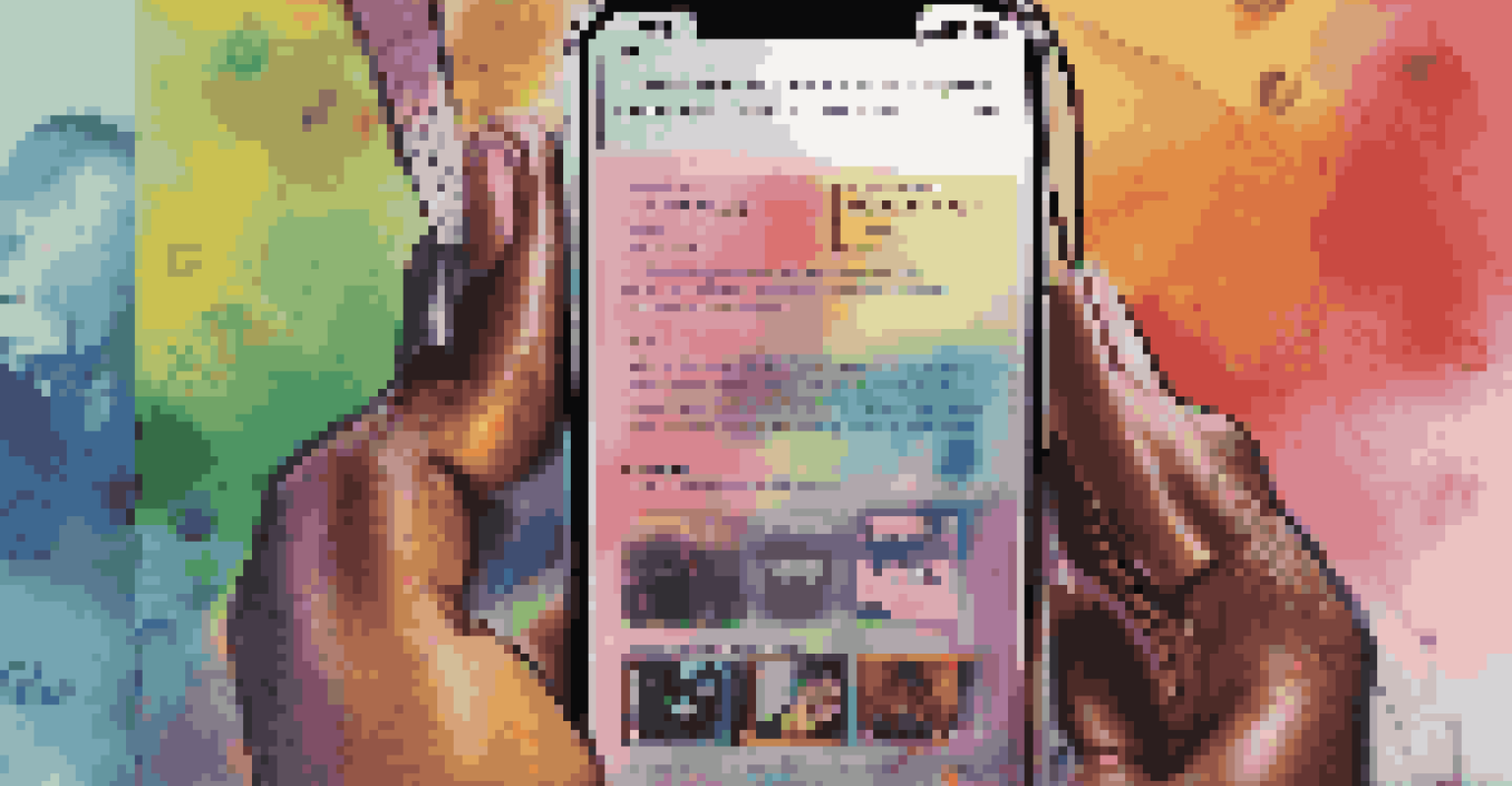 A close-up of a smartphone displaying a curated playlist on an audio-only platform with vibrant album covers.